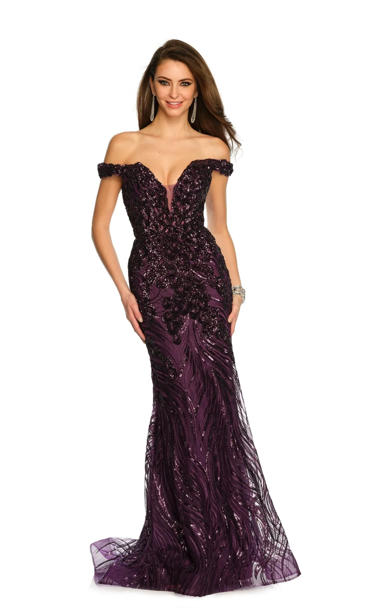 Dave and Johnny Long Purple Prom Dress 11002 sold by PromGirl