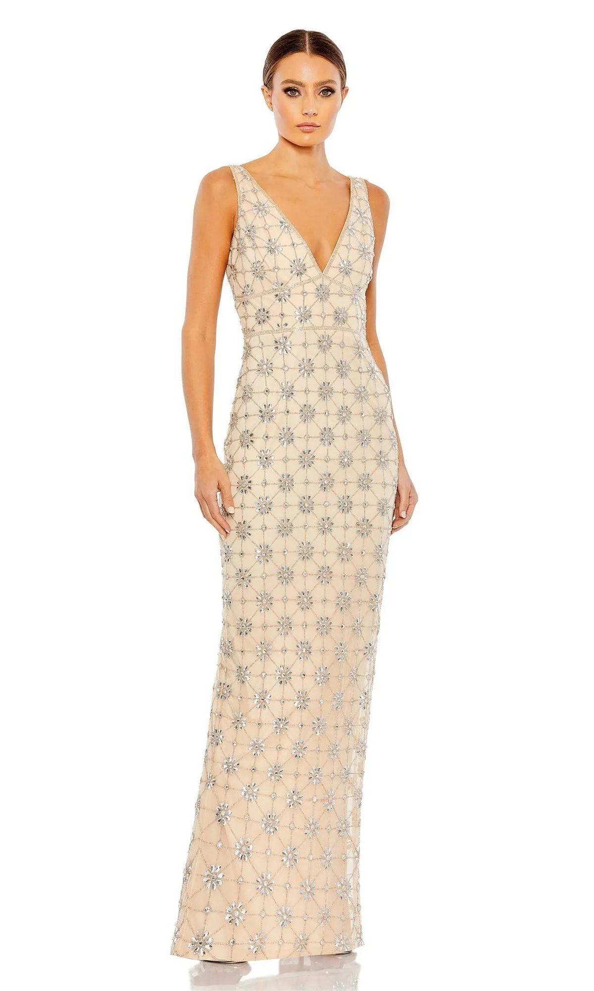 V-Neck Long Beaded Formal Dress: Mac Duggal 93744 sold by PromGirl