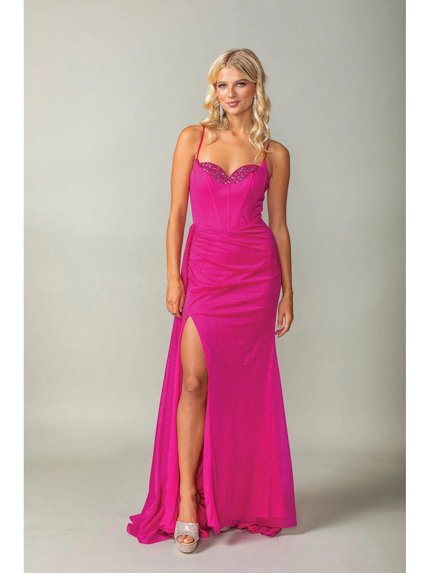 Side-Drape Lace-Up Long Glitter Prom Dress 4399 sold by PromGirl product image thumbnail 3