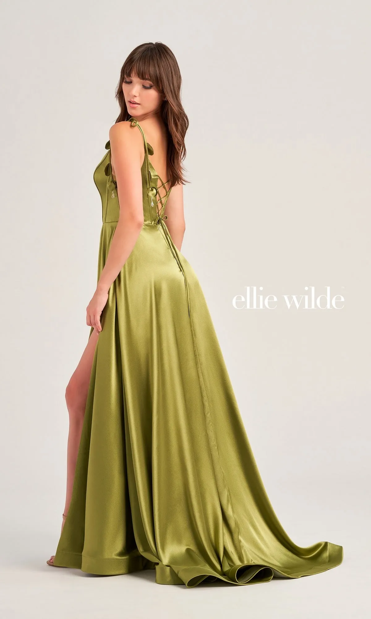 Ellie Wilde Long Satin Designer Prom Dress EW35215 sold by PromGirl product image thumbnail 2