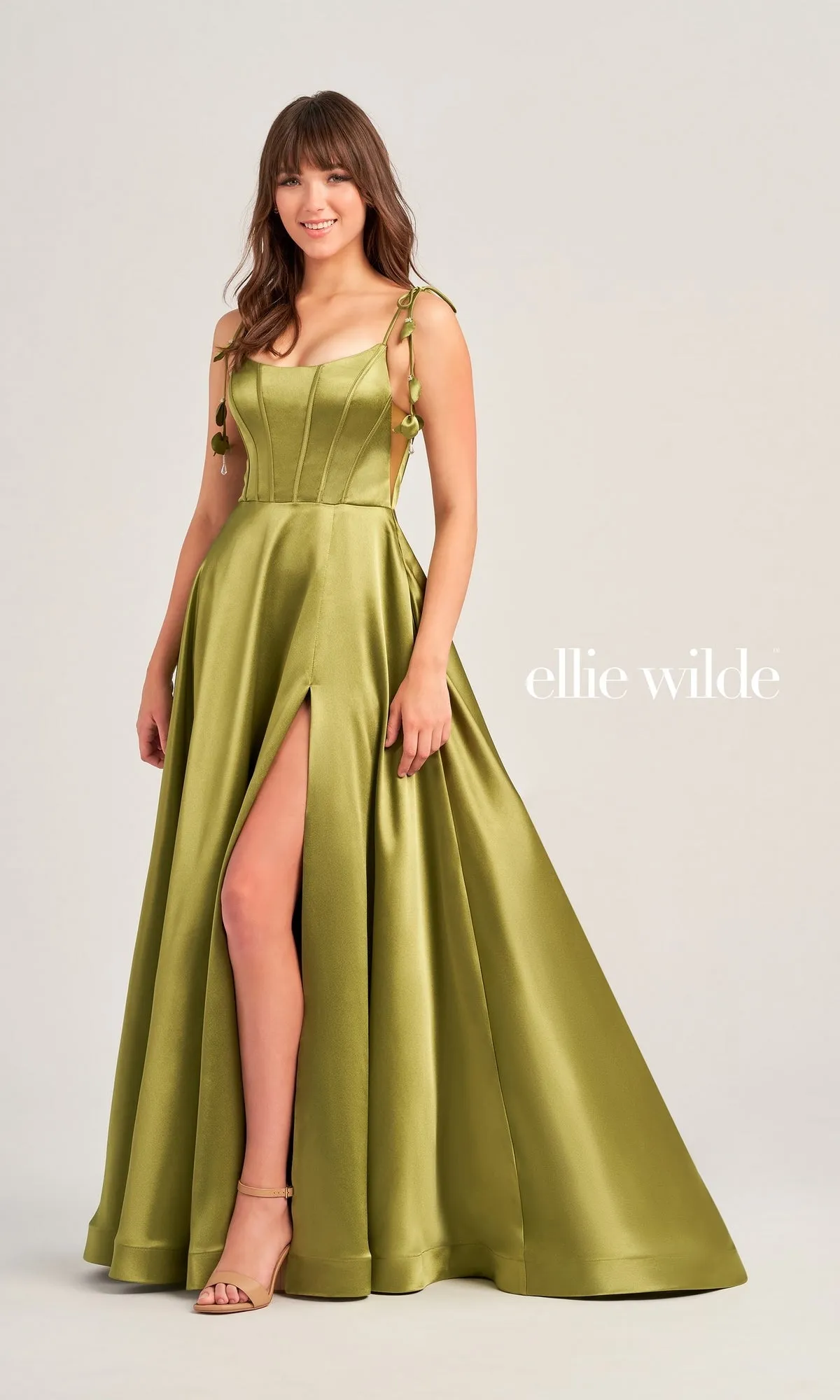 Ellie Wilde Long Satin Designer Prom Dress EW35215 sold by PromGirl product image thumbnail 5