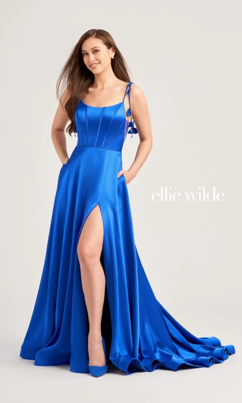 Ellie Wilde Long Satin Designer Prom Dress EW35215 made by ellie wilde