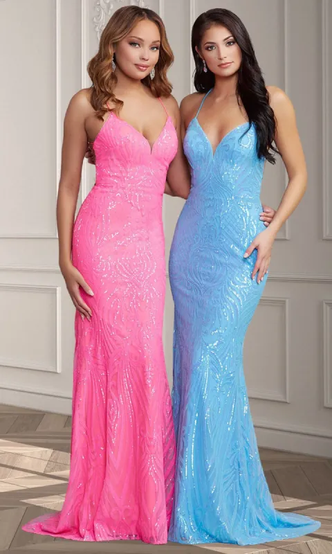 PromGirl Long Shimmer Prom Dress with Strappy Back sold by PromGirl