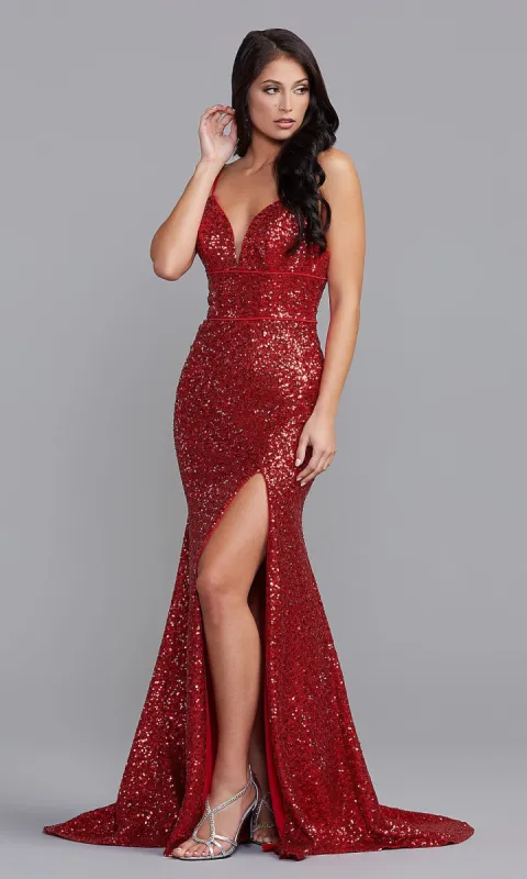 Corset-Back Red Sequin Long Prom Dress by PromGirl sold by PromGirl