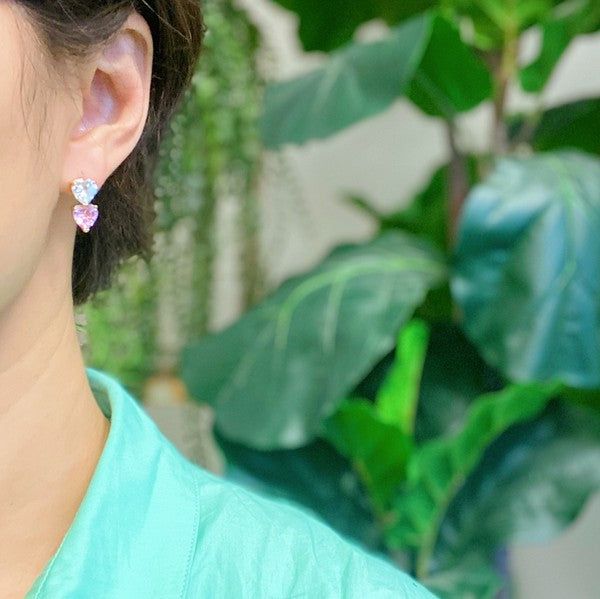 Pink And Crystal Double Heart Earrings sold by PromGirl product image thumbnail 3
