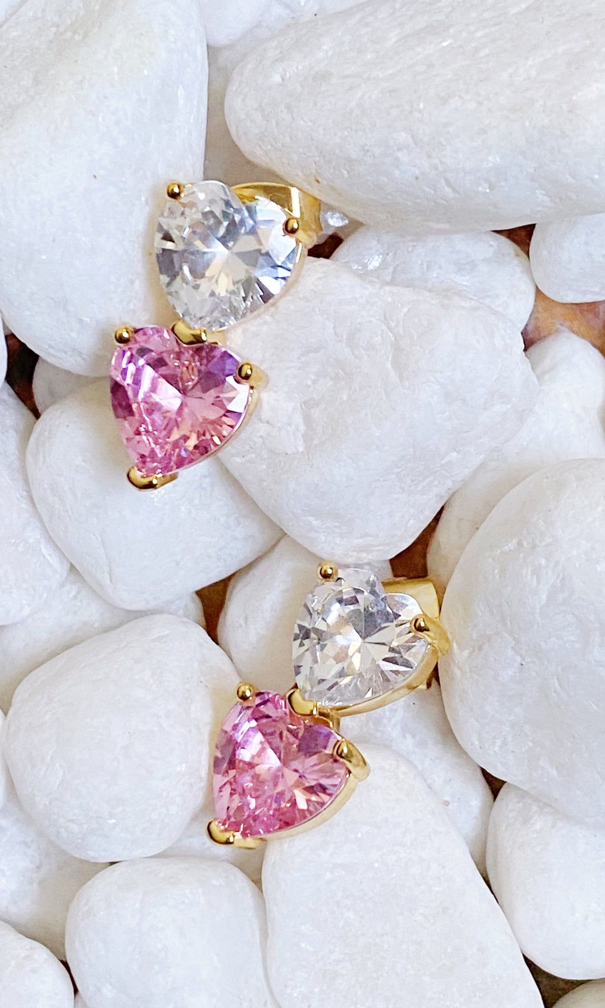 Pink And Crystal Double Heart Earrings sold by PromGirl