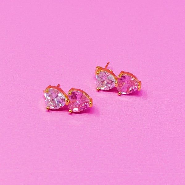 Pink And Crystal Double Heart Earrings sold by PromGirl product image thumbnail 4