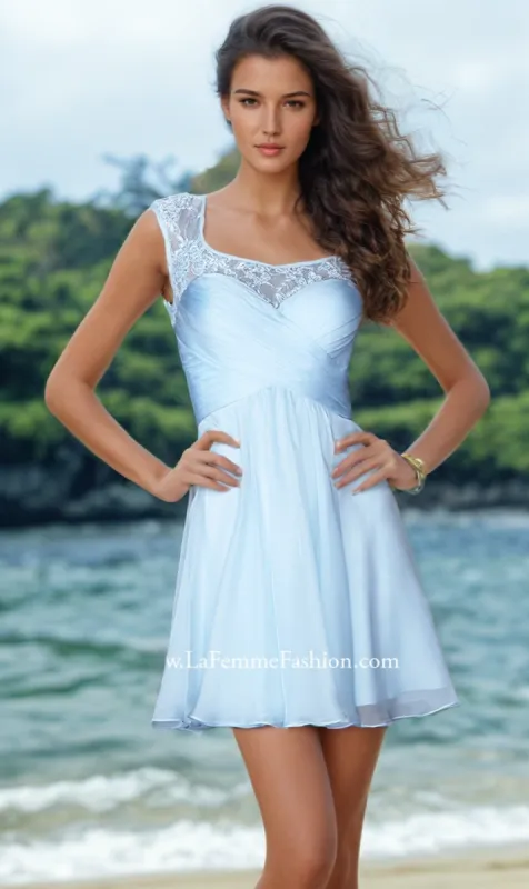 Open-Back Short Homecoming Dress with Cap Sleeves sold by PromGirl