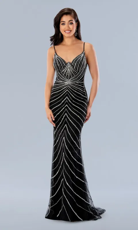Stella Couture Long Black Beaded Prom Dress 24114 sold by PromGirl