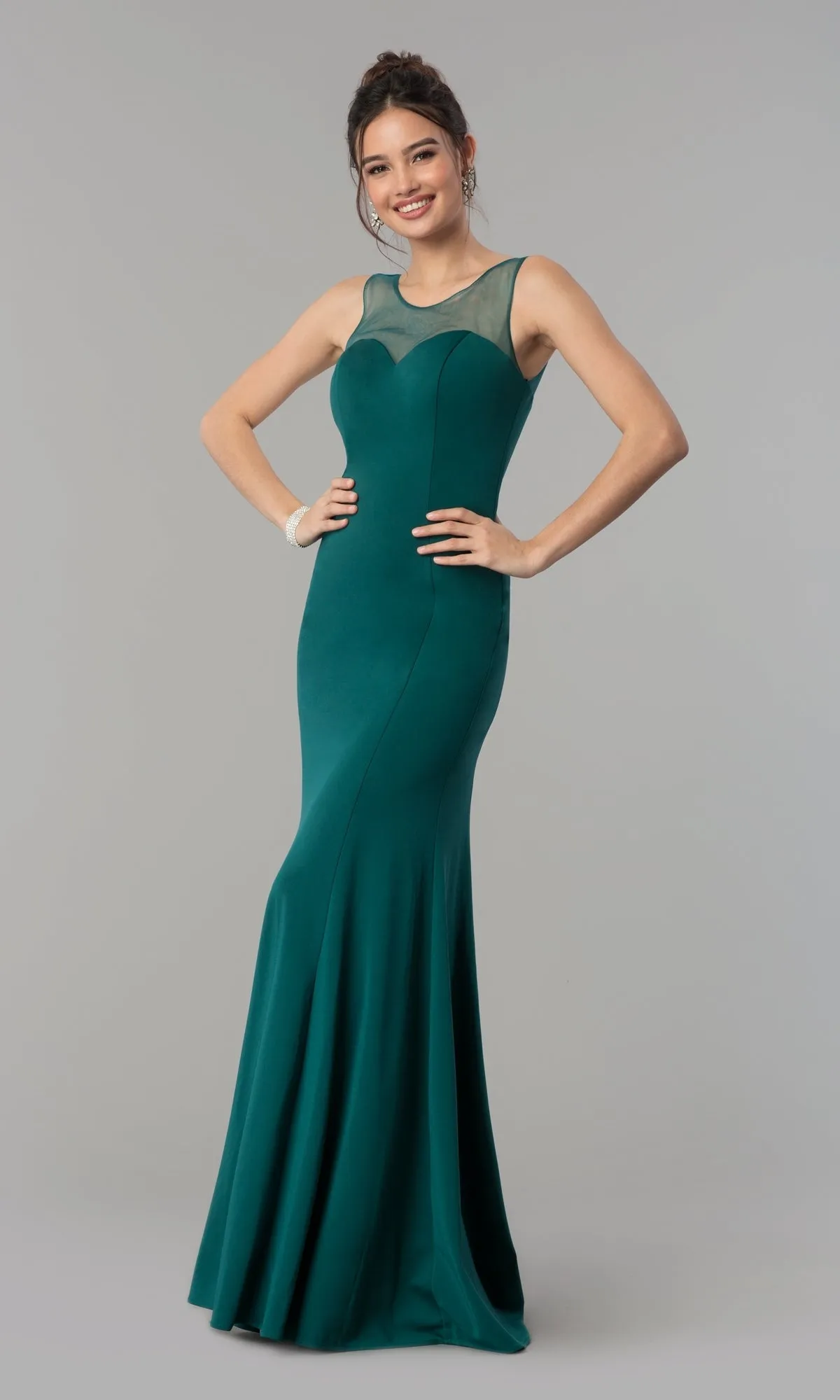 Illusion-Neckline Long Jersey Formal Prom Dress 8148 sold by PromGirl product image thumbnail 4
