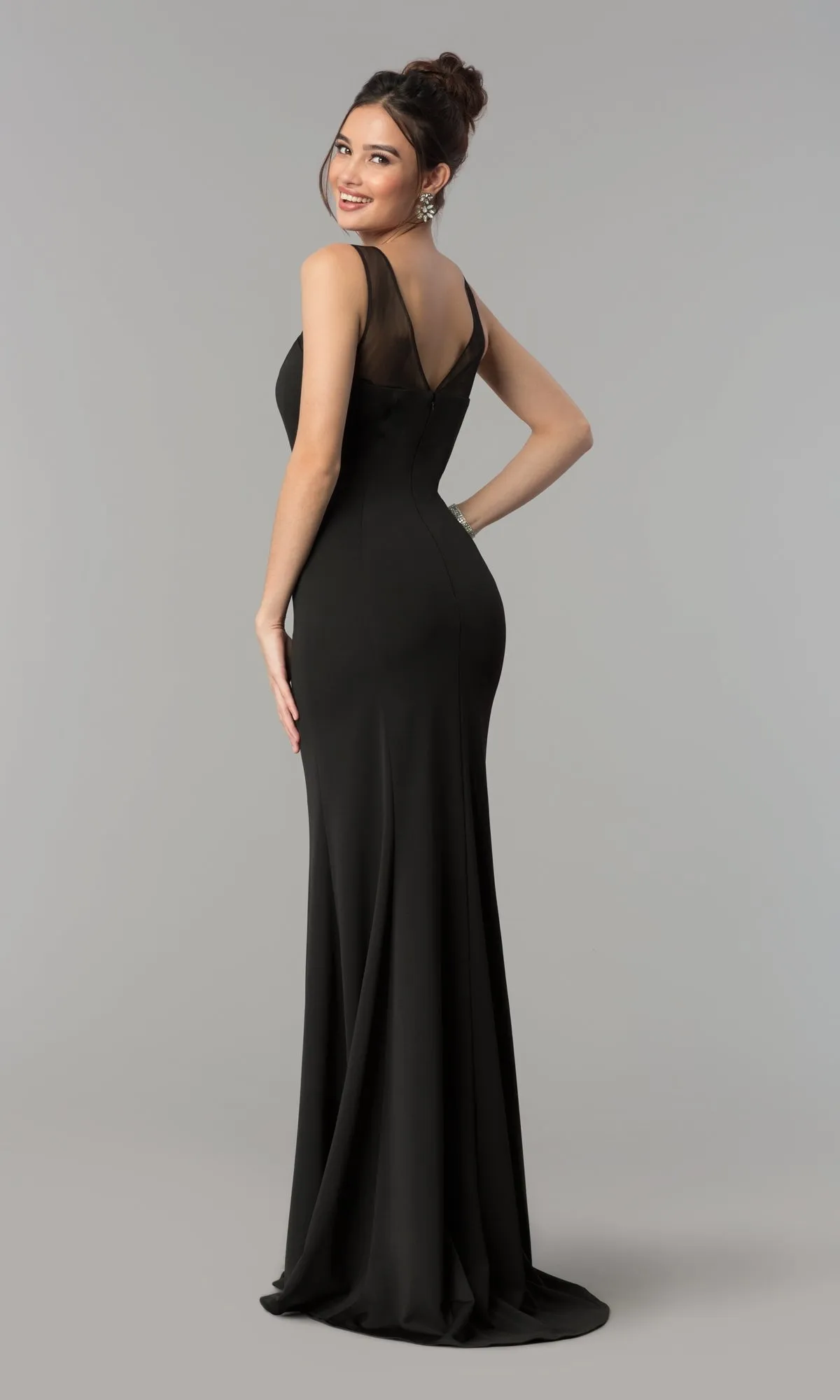 Illusion-Neckline Long Jersey Formal Prom Dress 8148 sold by PromGirl product image thumbnail 2