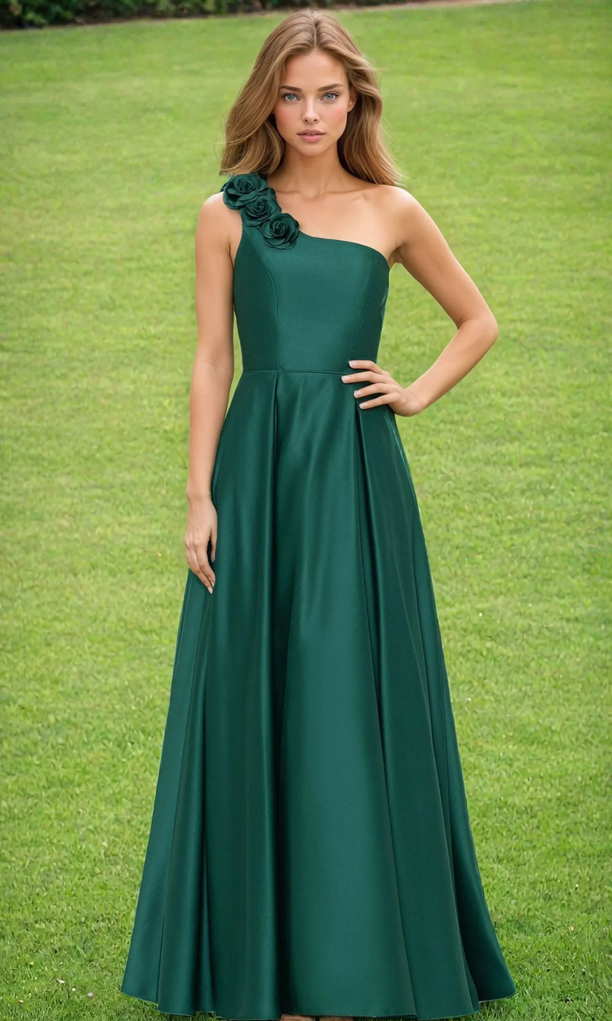 Hunter Green One-Shoulder Long Prom Dress 4600BN sold by PromGirl
