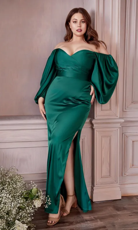 Plus Long Sleeve Long Prom Dress: Ladivine 7482C sold by PromGirl