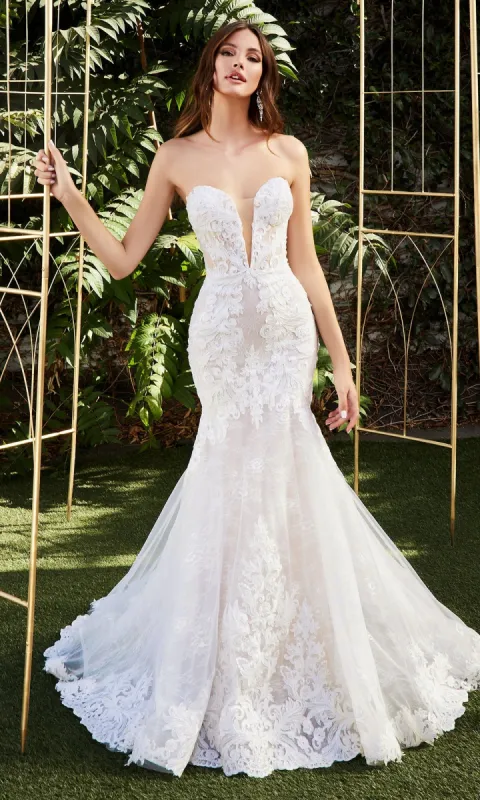 Lace Strapless Mermaid Wedding Dress CD928 sold by PromGirl