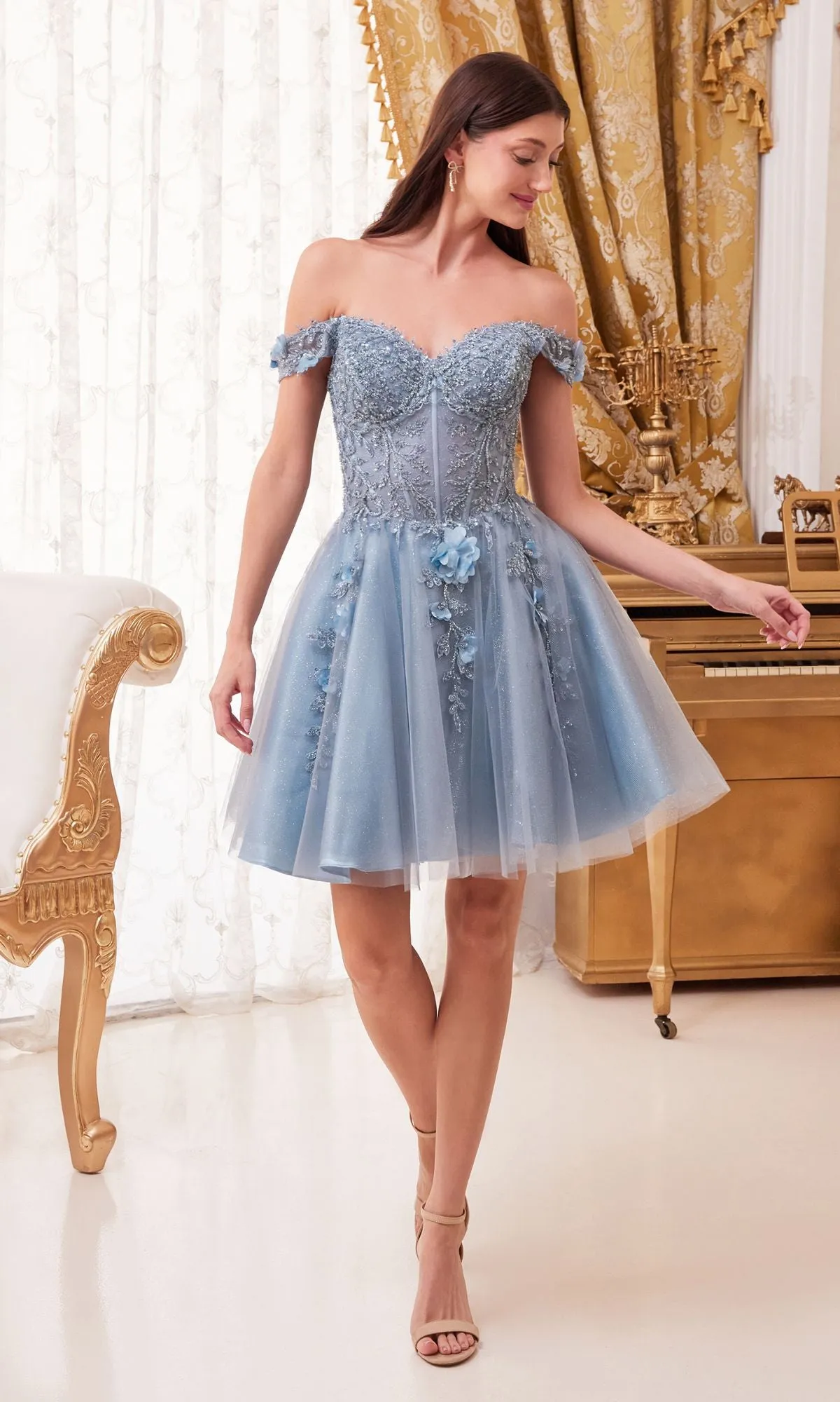 Off-Shoulder Short Floral Homecoming Dress CD0194 sold by PromGirl