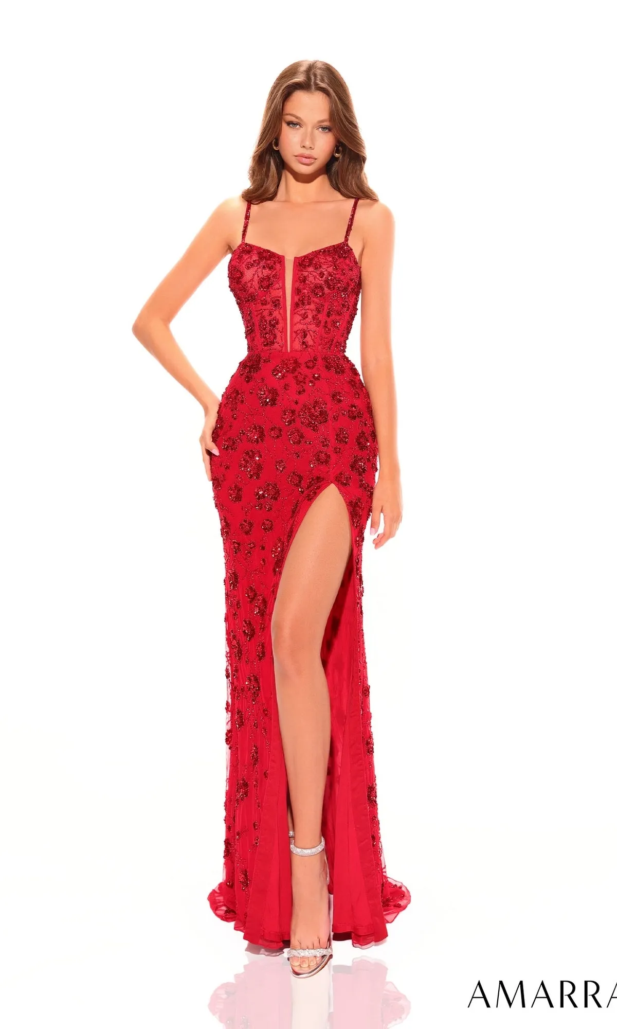 Amarra Sheer-Corset Long Beaded Prom Dress 94296 sold by PromGirl product image thumbnail 4