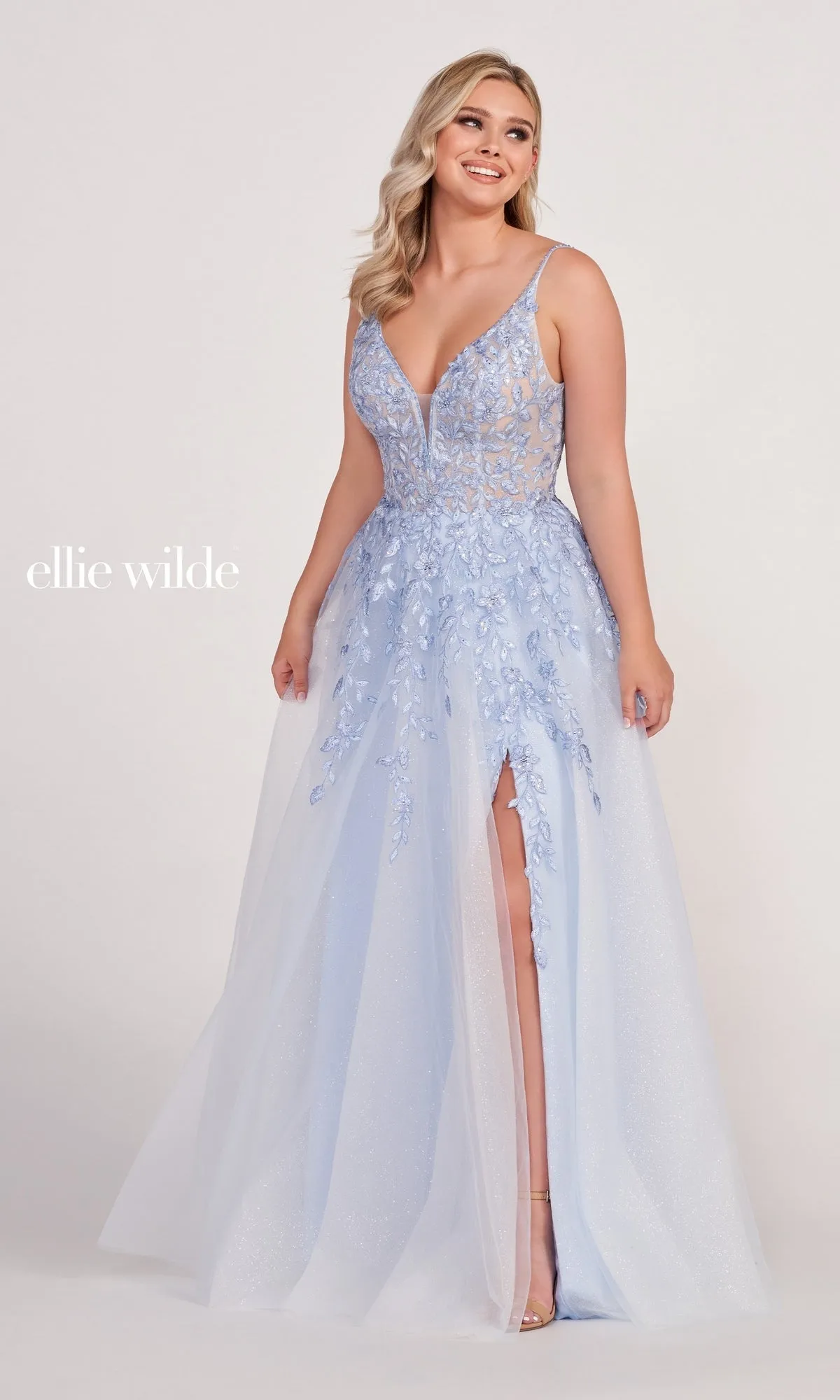 Glitter-Tulle Long Ellie Wilde Prom Dress EW34089 sold by PromGirl product image thumbnail 5