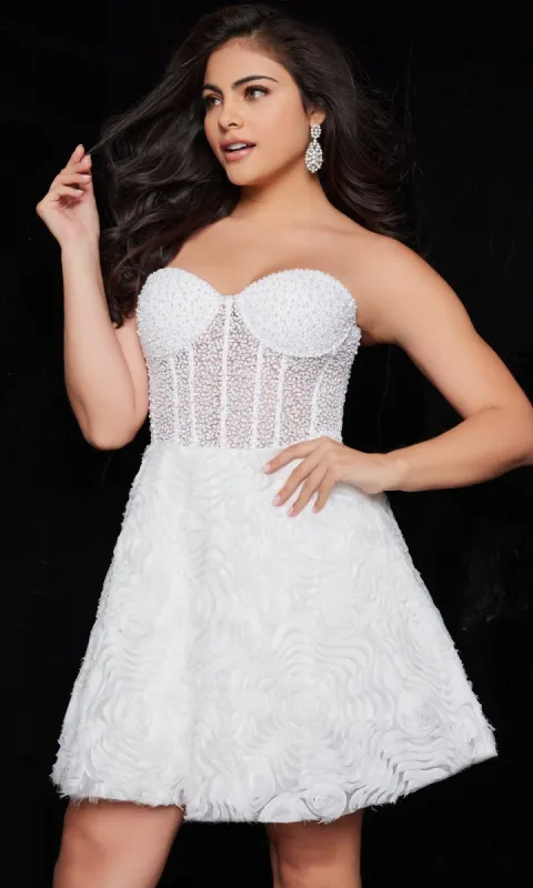 Jovani Sheer-Corset Short White Party Dress 36578 sold by PromGirl