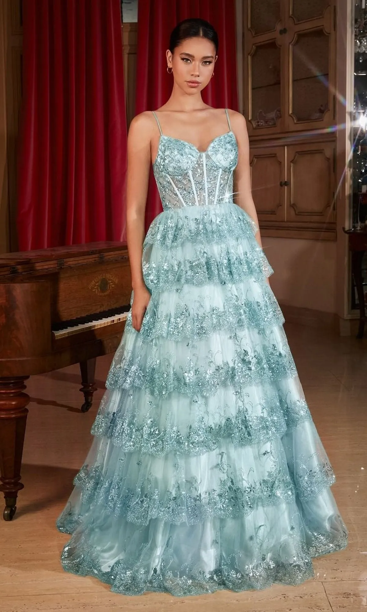 Sheer-Corset Long Glitter Prom Dress KV1108 sold by PromGirl product image thumbnail 4