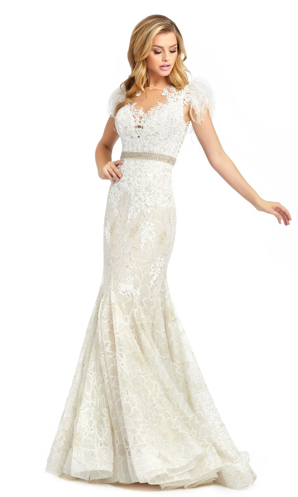 Feathered Long Lace Formal Dress: Mac Duggal 79230 sold by PromGirl product image thumbnail 4
