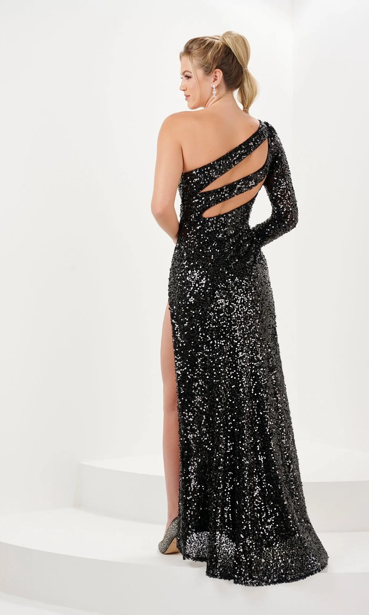 One-Sleeve Long Sequin Prom Dress: Tiffany 16053 sold by PromGirl product image thumbnail 2