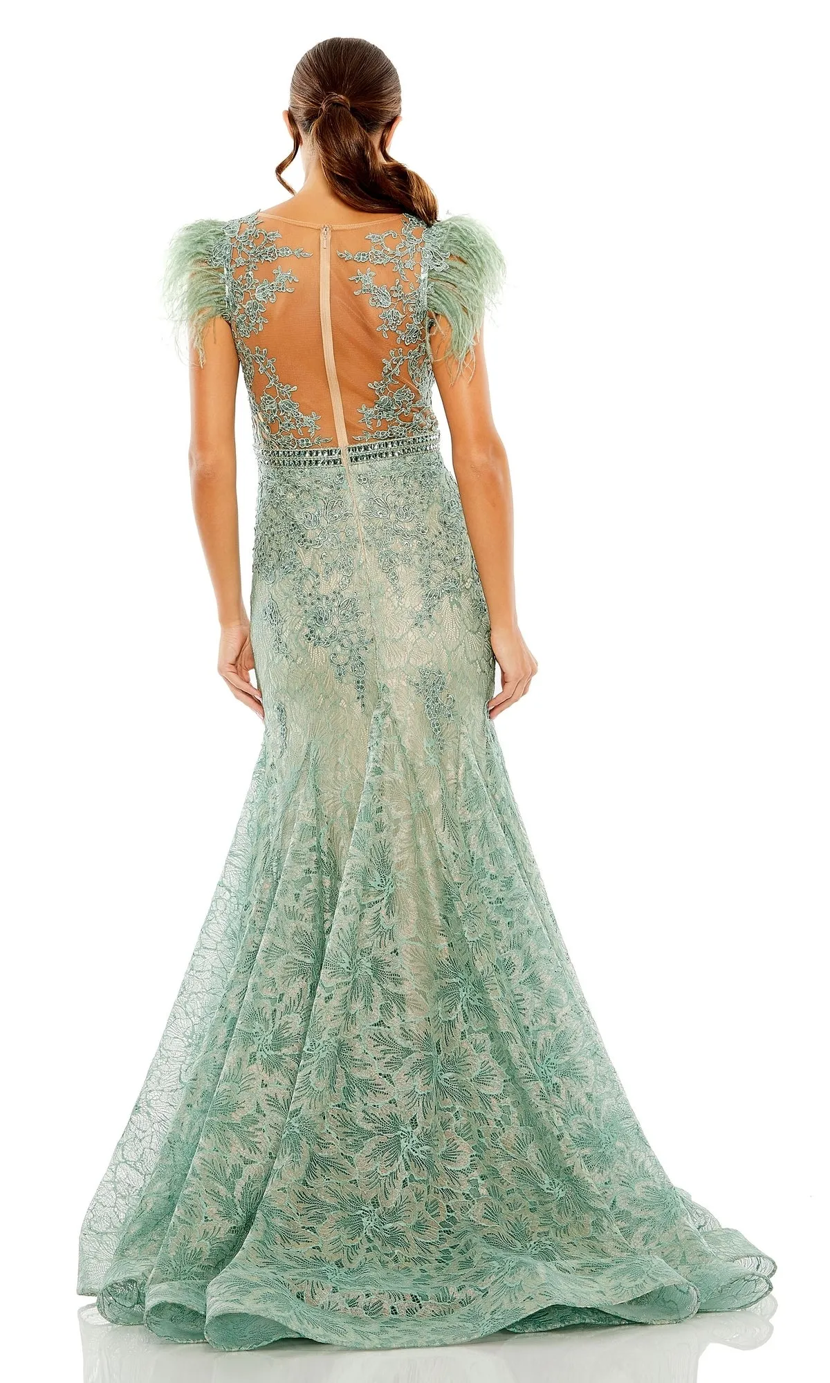 Feathered Long Lace Formal Dress: Mac Duggal 79230 sold by PromGirl product image thumbnail 2