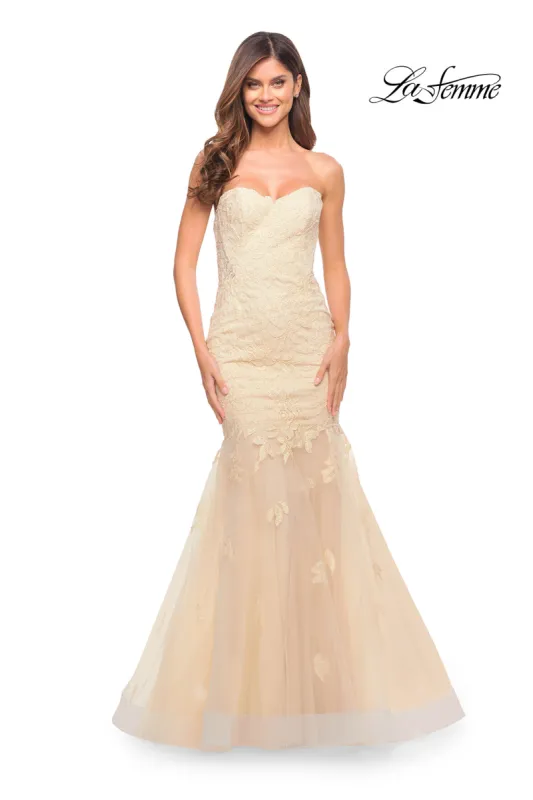 Sheer-Back La Femme Strapless Mermaid Prom Dress sold by PromGirl