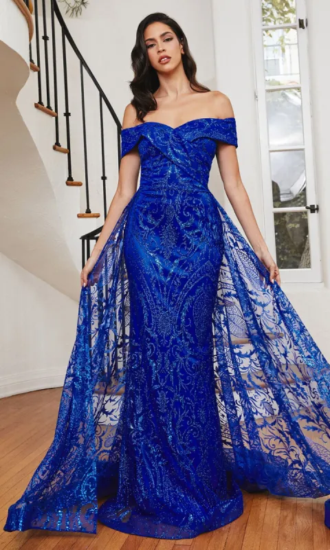 Long Prom Dress with Glitter-Print Overskirt J836 sold by PromGirl