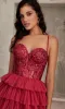 Long Burgundy A-Line Tiered Prom Dress CB143 sold by PromGirl