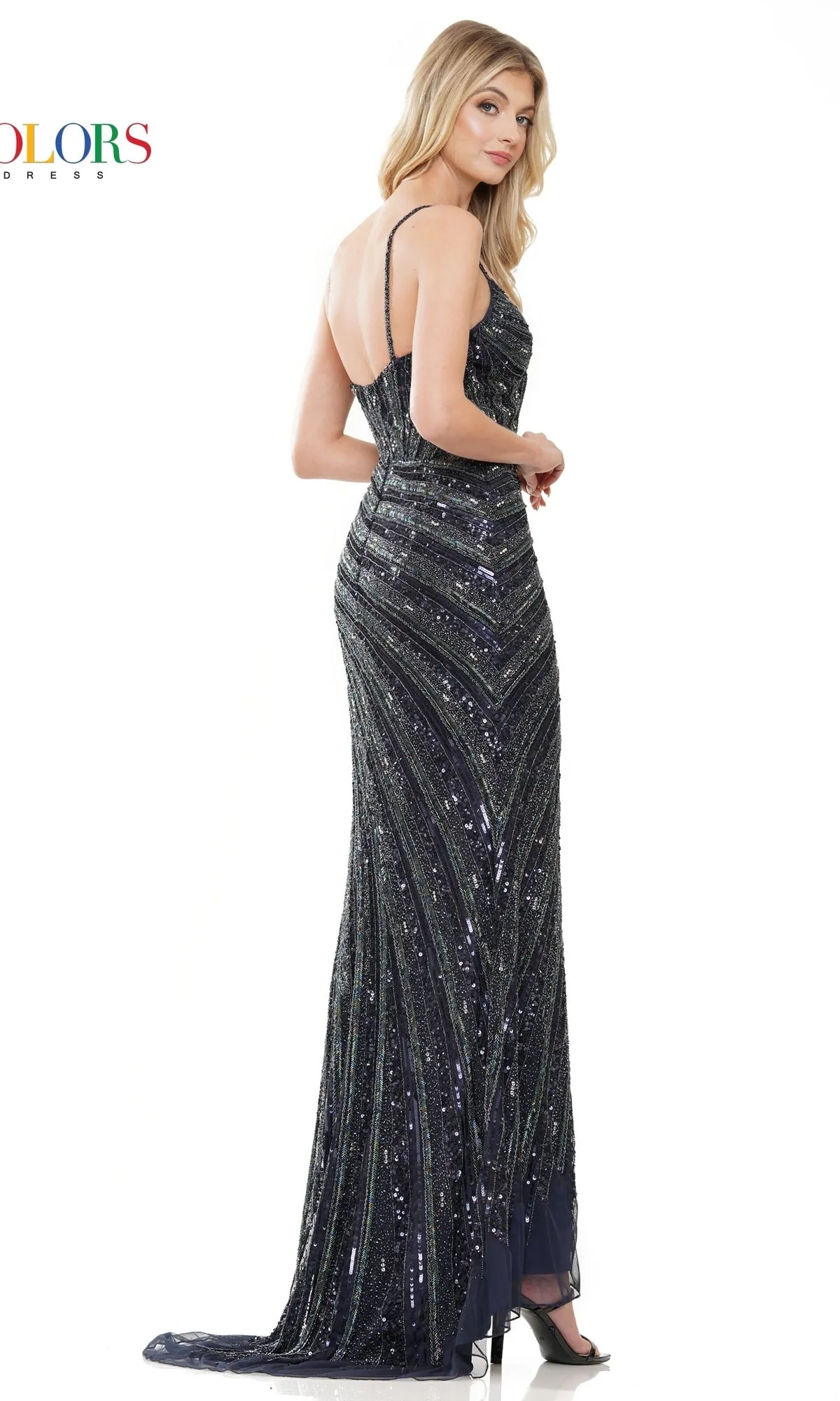 Sequin-Stripe Long Sweetheart Prom Dress 3150 sold by PromGirl product image thumbnail 2
