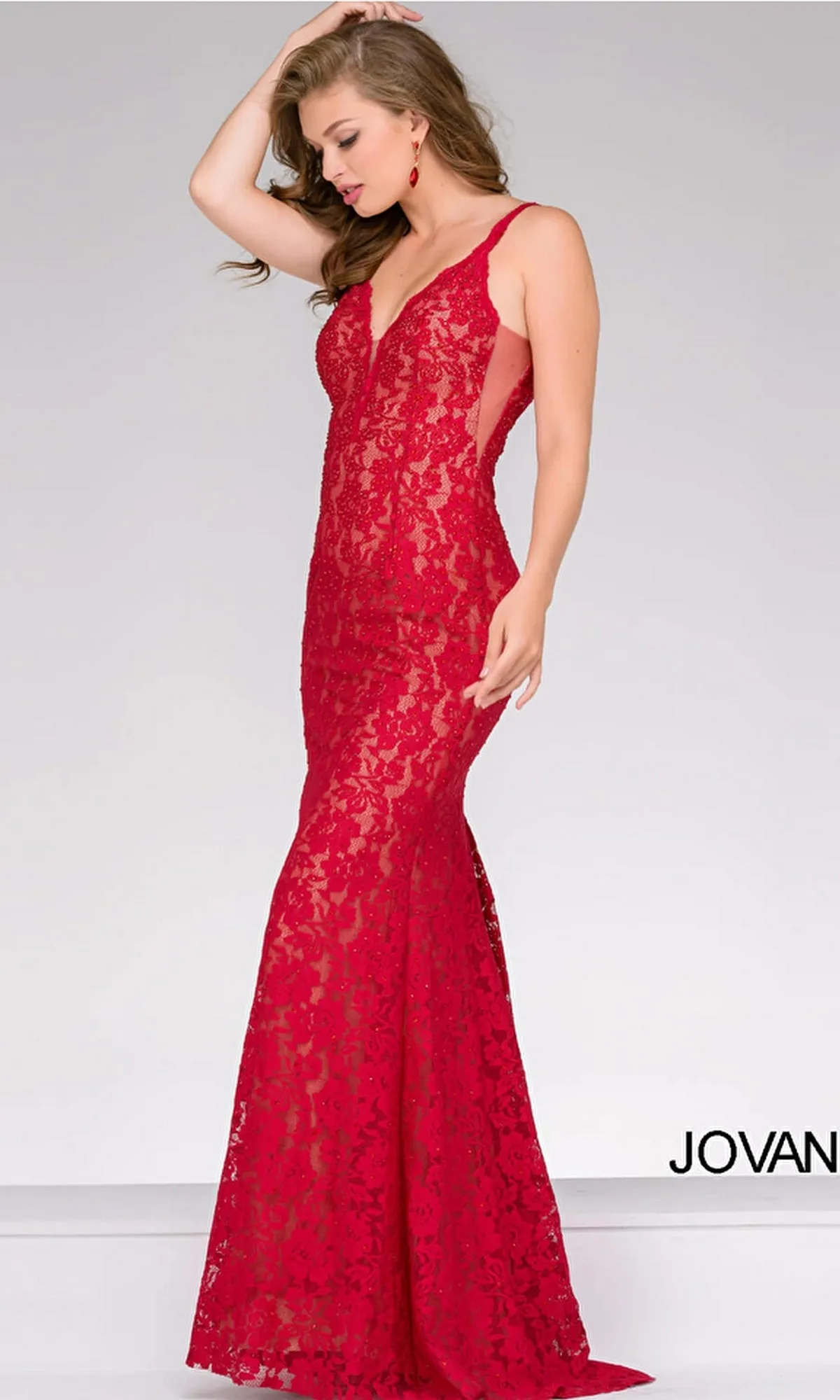 Illusion-Sides Long Lace Prom Dress: Jovani 48994 sold by PromGirl product image thumbnail 3