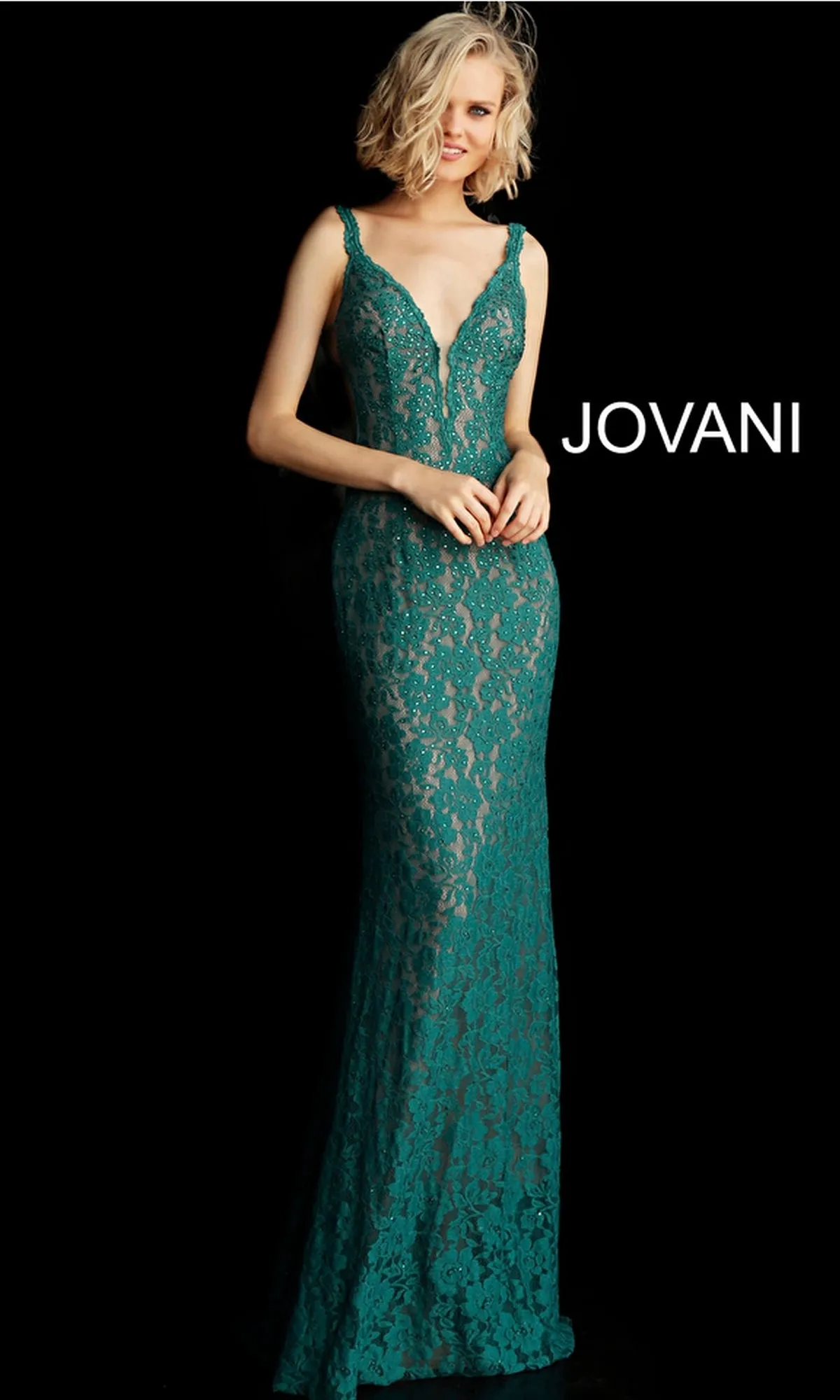 Illusion-Sides Long Lace Prom Dress: Jovani 48994 sold by PromGirl product image thumbnail 5