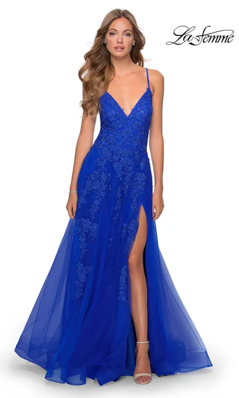 Strappy-Back Long Prom Dress: La Femme 28985 sold by PromGirl