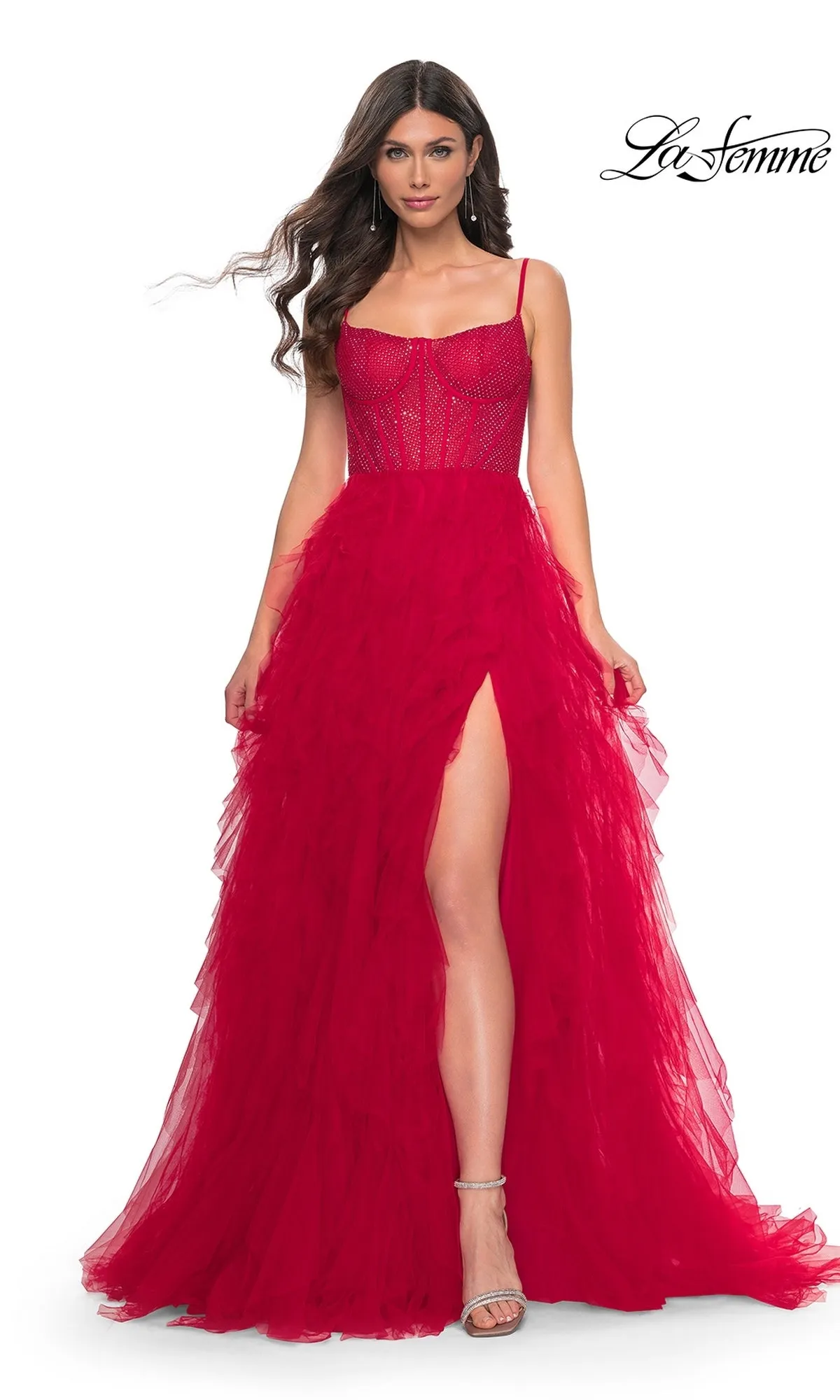 La Femme Sheer-Waist Long Ruffled Prom Dress 32233 sold by PromGirl product image thumbnail 3