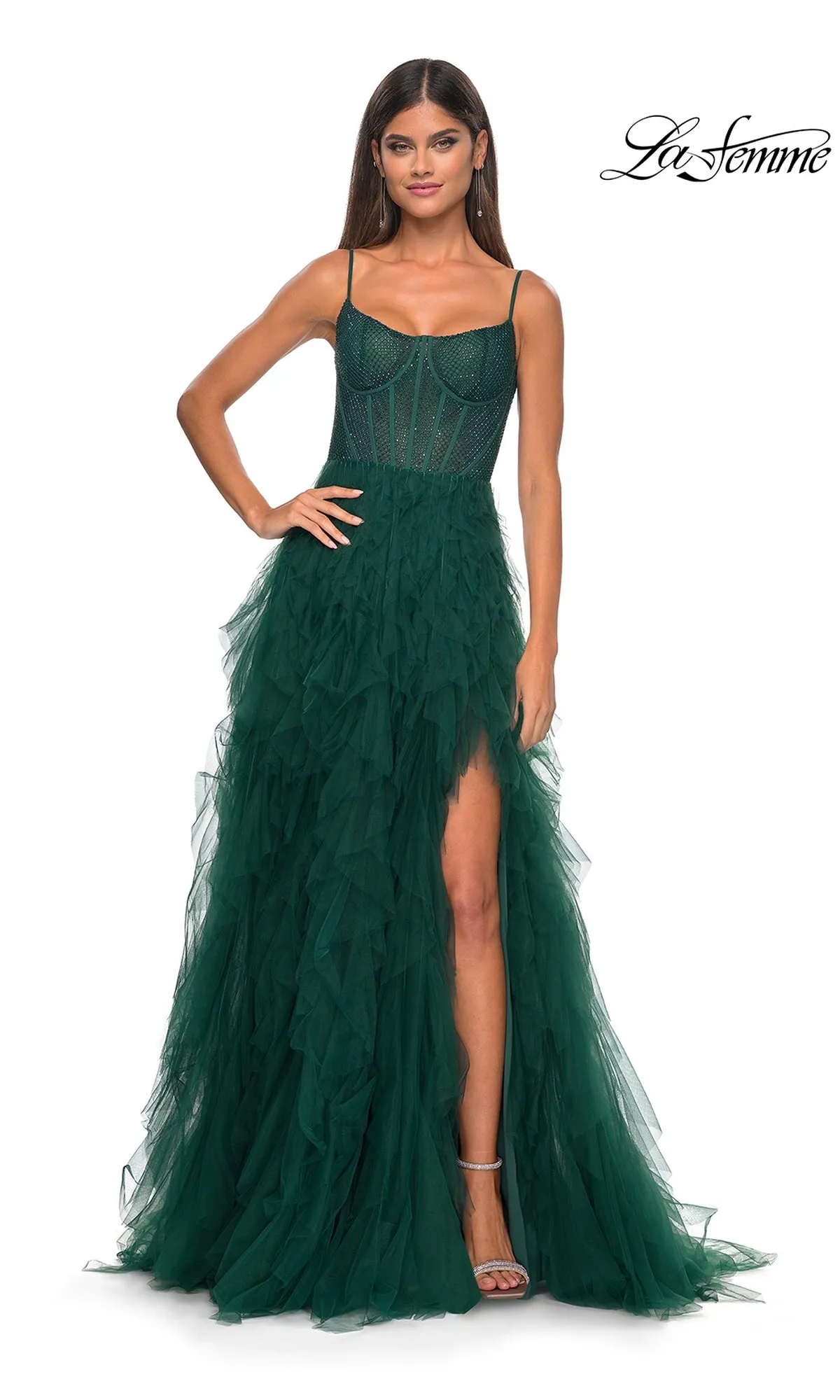 La Femme Sheer-Waist Long Ruffled Prom Dress 32233 sold by PromGirl product image thumbnail 4