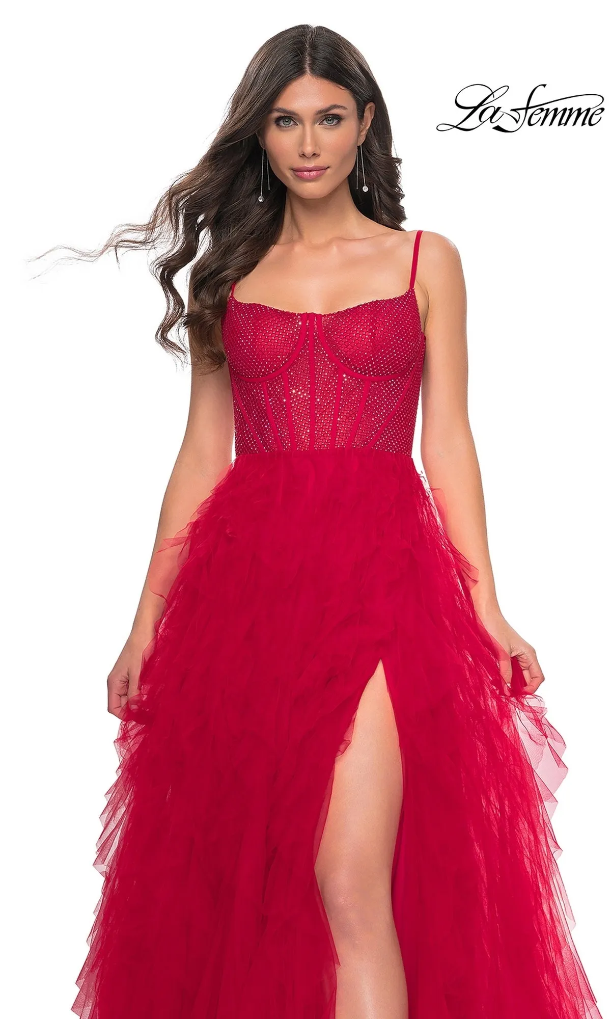La Femme Sheer-Waist Long Ruffled Prom Dress 32233 sold by PromGirl product image thumbnail 5