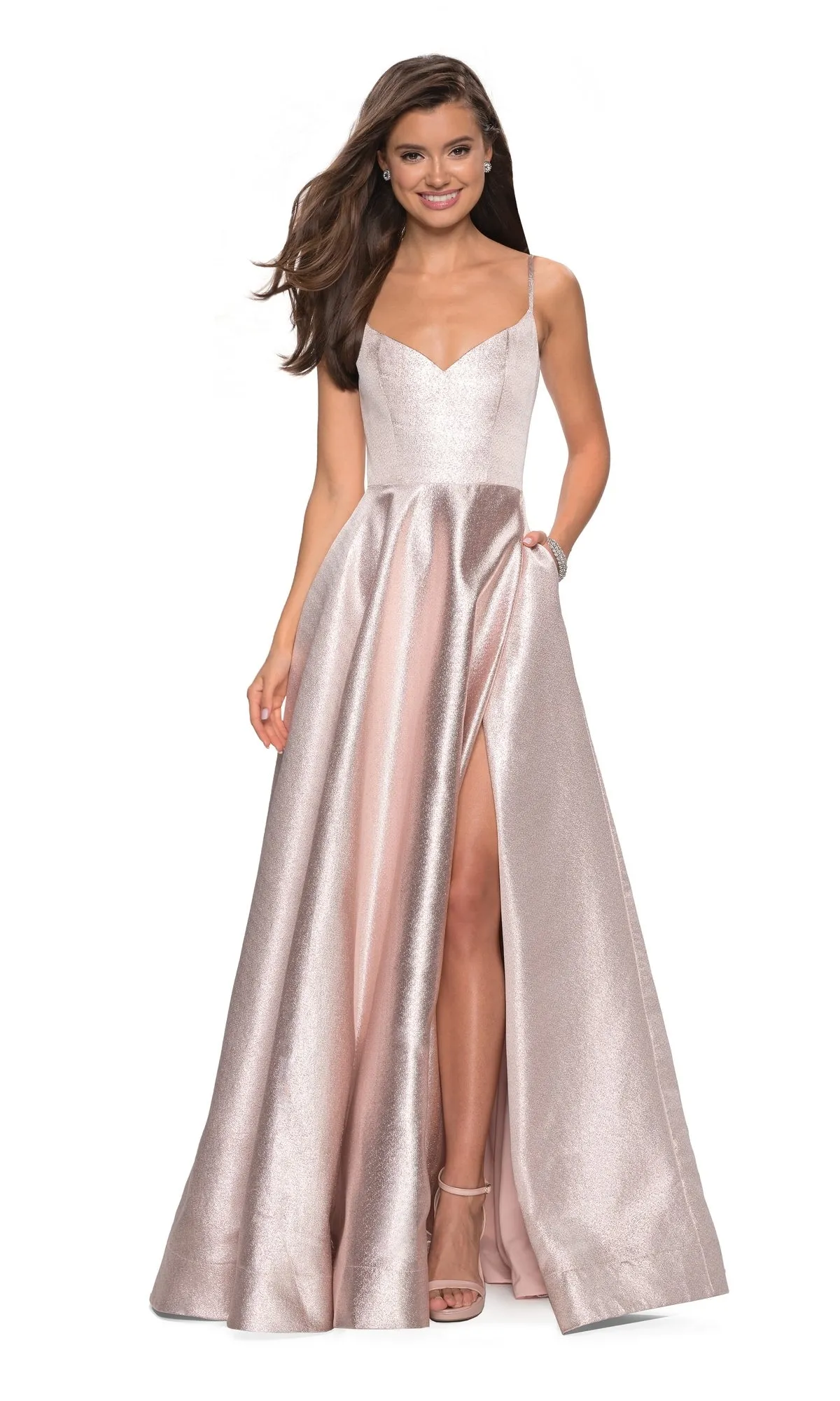 La Femme Open-Back Metallic Prom Dress Dress 27619 sold by PromGirl