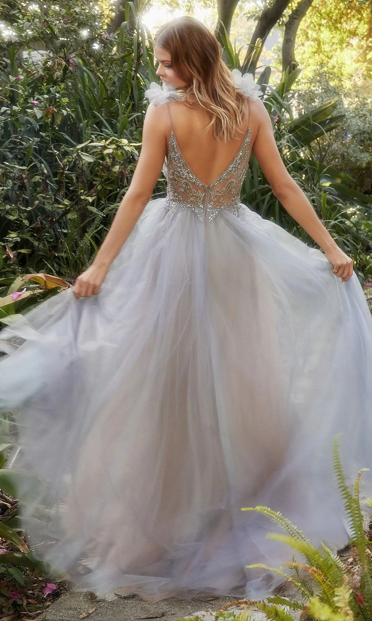 Sheer-Waist Smoky Blue Long Prom Ball Gown A1144 sold by PromGirl product image thumbnail 2