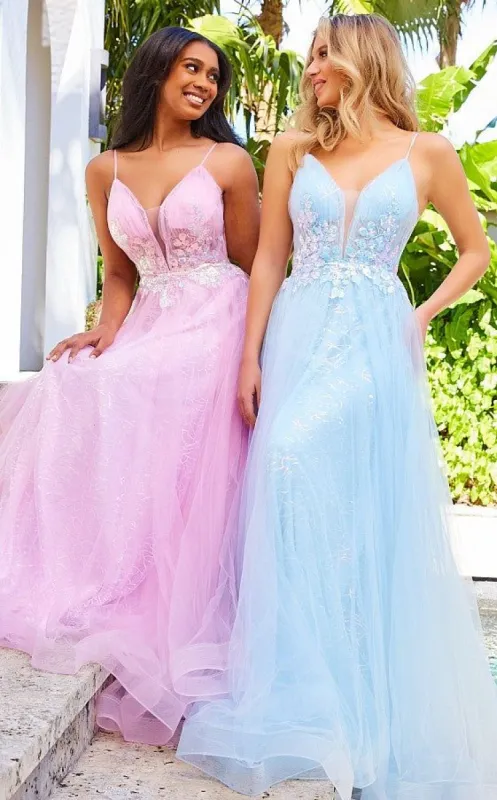 JVN by Jovani Light Blue Long A-Line Prom Dress sold by PromGirl