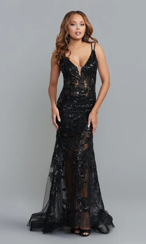 Ava Presley Long Sequin-Embroidered Prom Dress sold by PromGirl