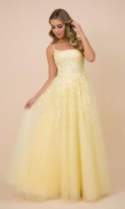 Lace-Up Tulle Long Prom Ball Gown with Embroidery sold by PromGirl