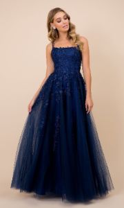 Lace-Up Tulle Long Prom Ball Gown with Embroidery sold by PromGirl