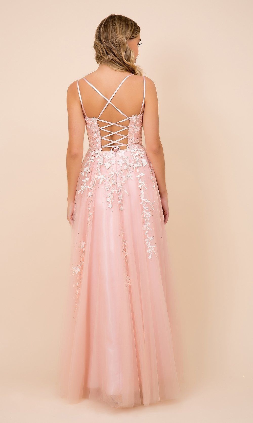 Lace-Up Tulle Long Prom Ball Gown with Embroidery sold by PromGirl product image thumbnail 2