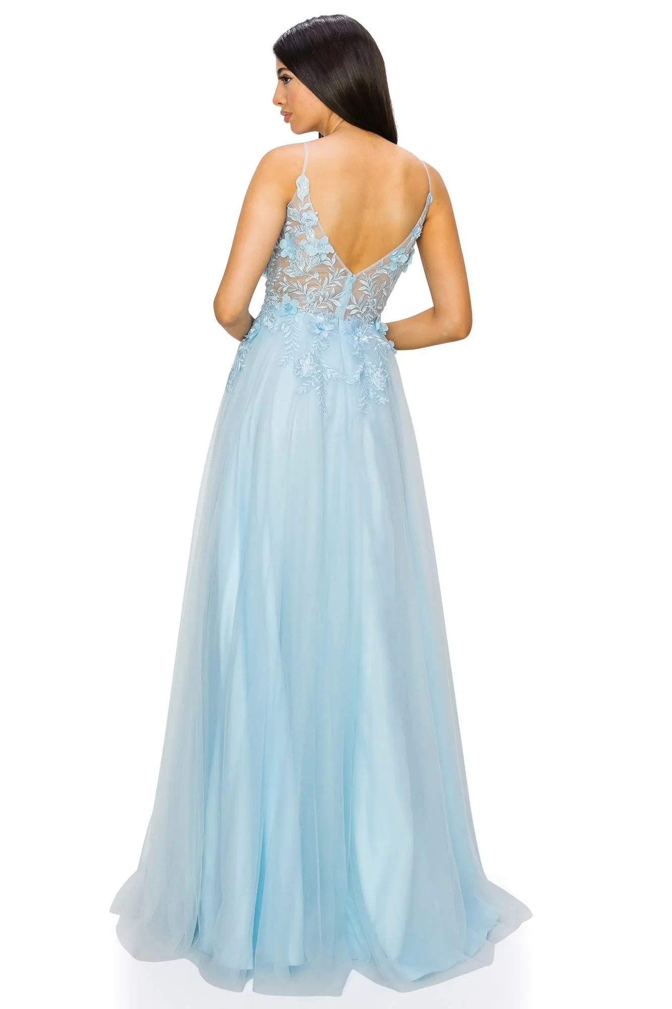 Sheer-Bodice Long A-Line Prom Ball Gown 8038J sold by PromGirl product image thumbnail 2