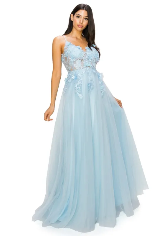 Sheer-Bodice Long A-Line Prom Ball Gown 8038J made by PromGirl