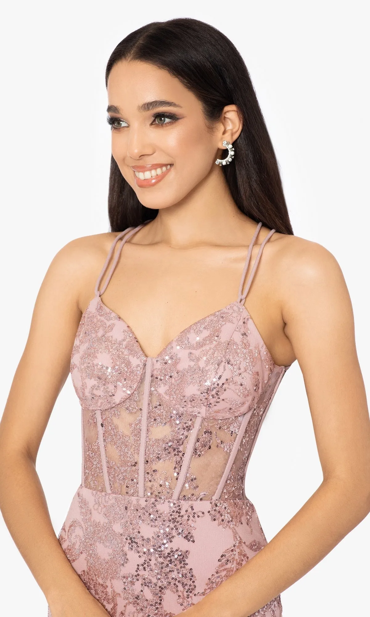 Sheer-Corset Long Glitter-Print Prom Dress 3960BN sold by PromGirl product image thumbnail 5