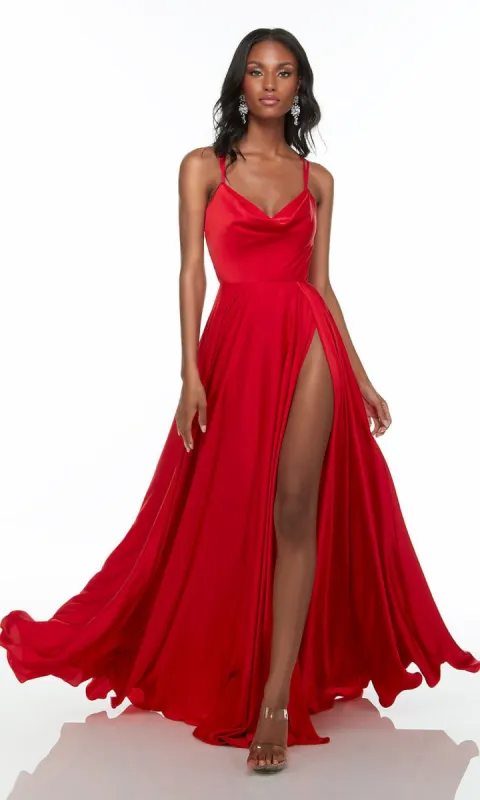 Alyce Strappy-Open-Back Long A-Line Red Prom Dress sold by PromGirl