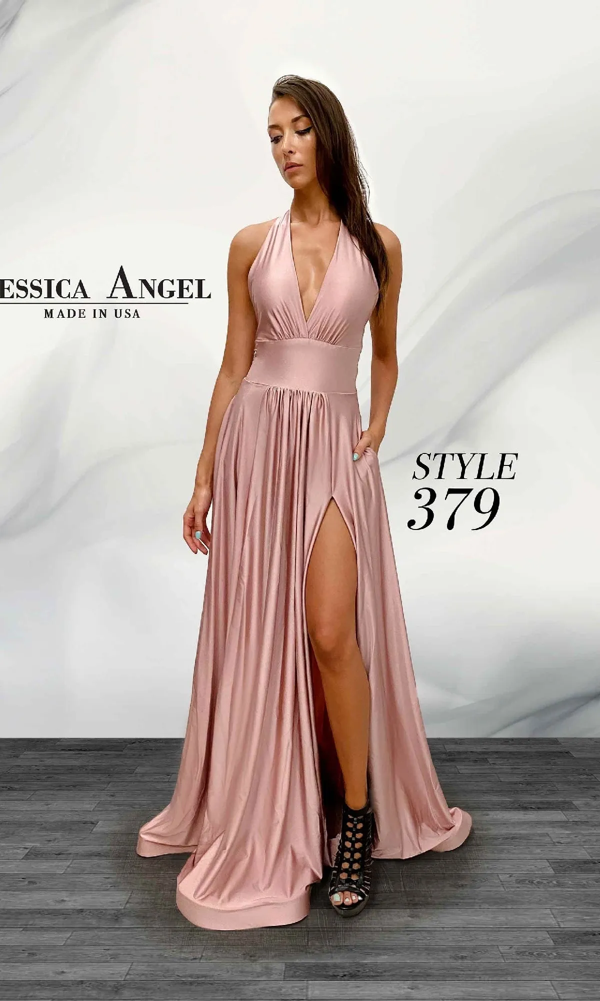 Tie-Back Long Halter Prom Dress: Jessica Angel 379 sold by PromGirl