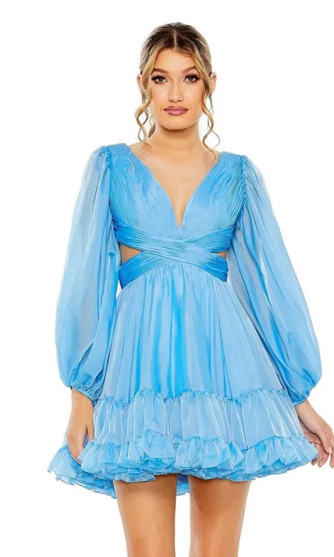 Short Blue Ruffle Party Dress: Mac Duggal 68451 sold by PromGirl