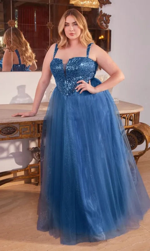 Plus-Size Sequin-Bodice Long Prom Dress CD0217C sold by PromGirl